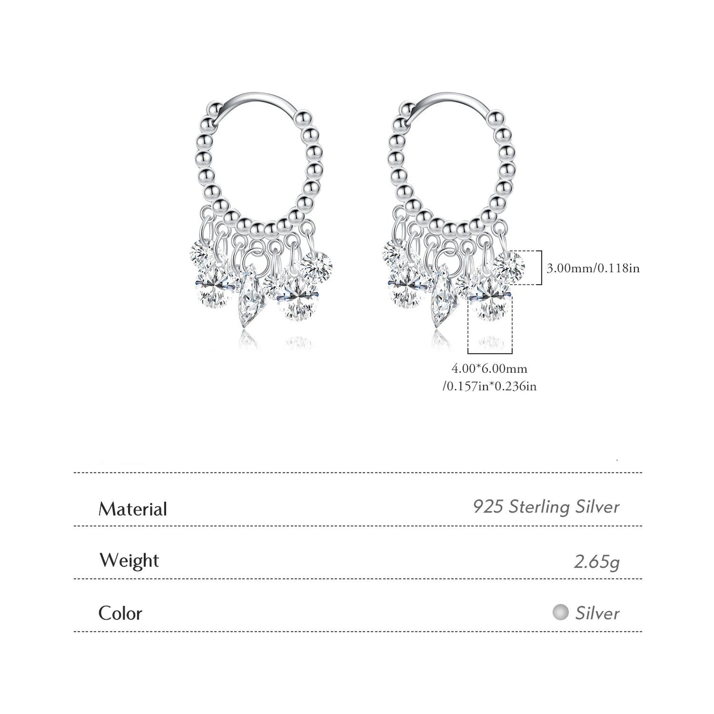 Geometric CZ Hoop Drop Earrings – 925 Sterling Silver