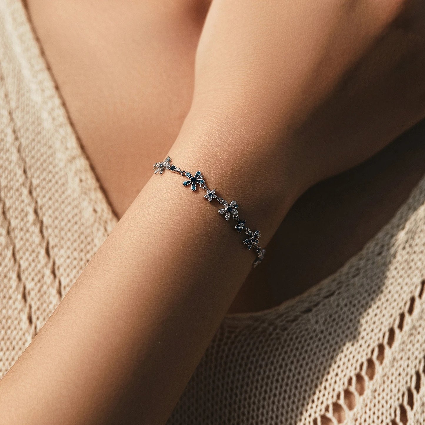 Floral CZ Bracelet – 925 Sterling Silver Chain Bracelet