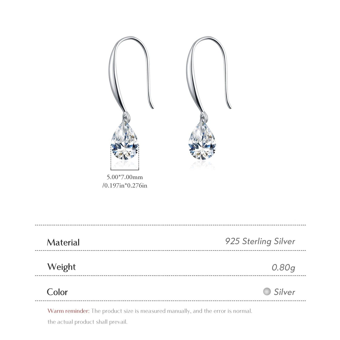 925 Sterling Silver CZ Water Drop Hook Earrings – Sparkling Sway Dangle Earrings for Women