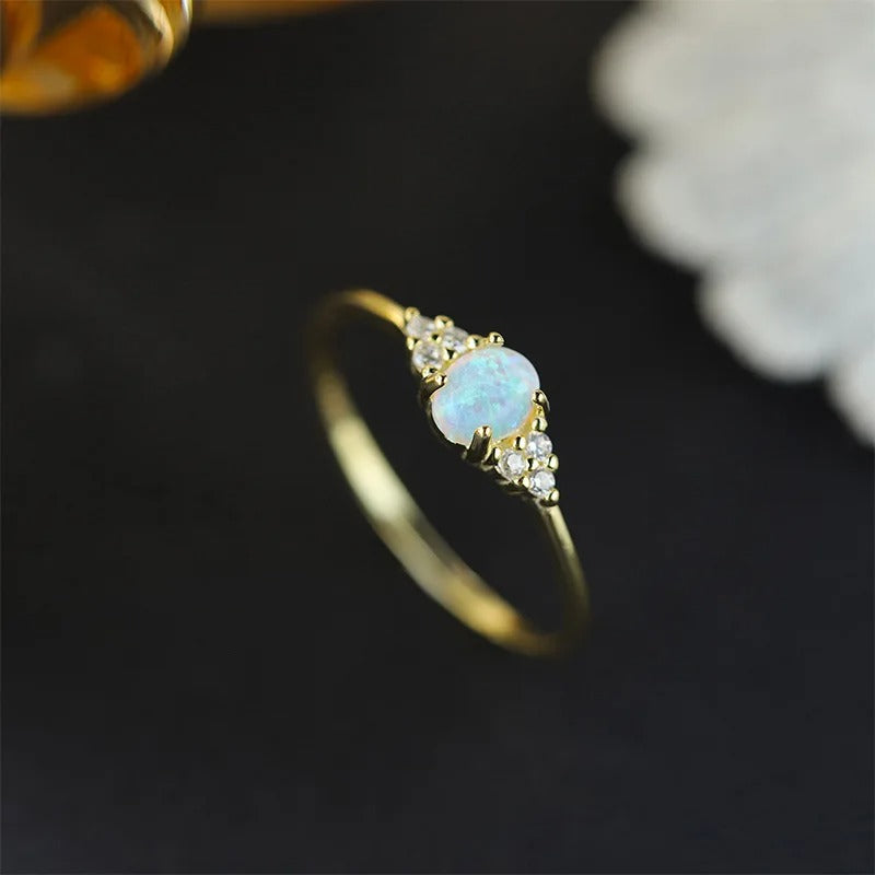 Crown Opal Ring – Gold Tone 925 Sterling Silver Statement Band