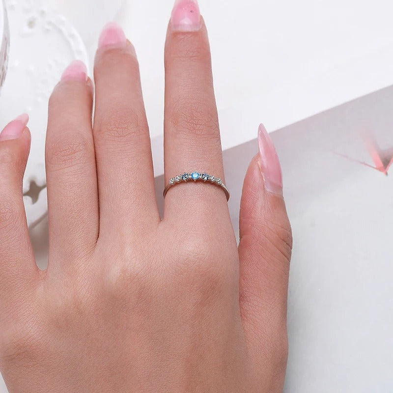 Blue Zirconia Stackable Ring – 925 Sterling Silver Thin Band