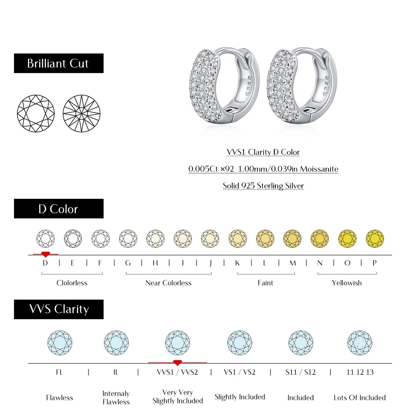 D Colour VVS1 Moissanite Circle Hoop Earrings – 925 Sterling Silver Luxury Fine Jewellery