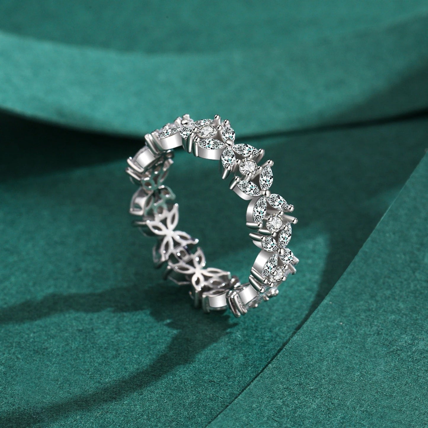 Flower CZ Stackable Ring – 925 Sterling Silver Floral Band