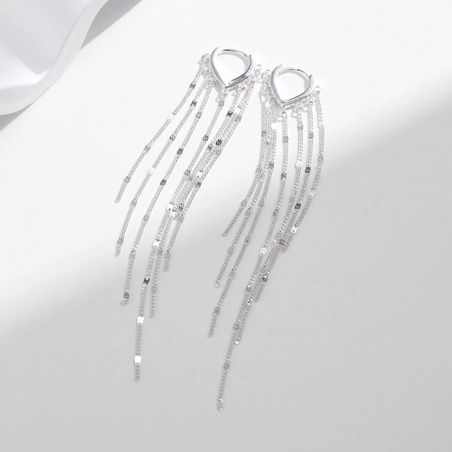 Long Tassel Hoop Earrings – 925 Sterling Silver