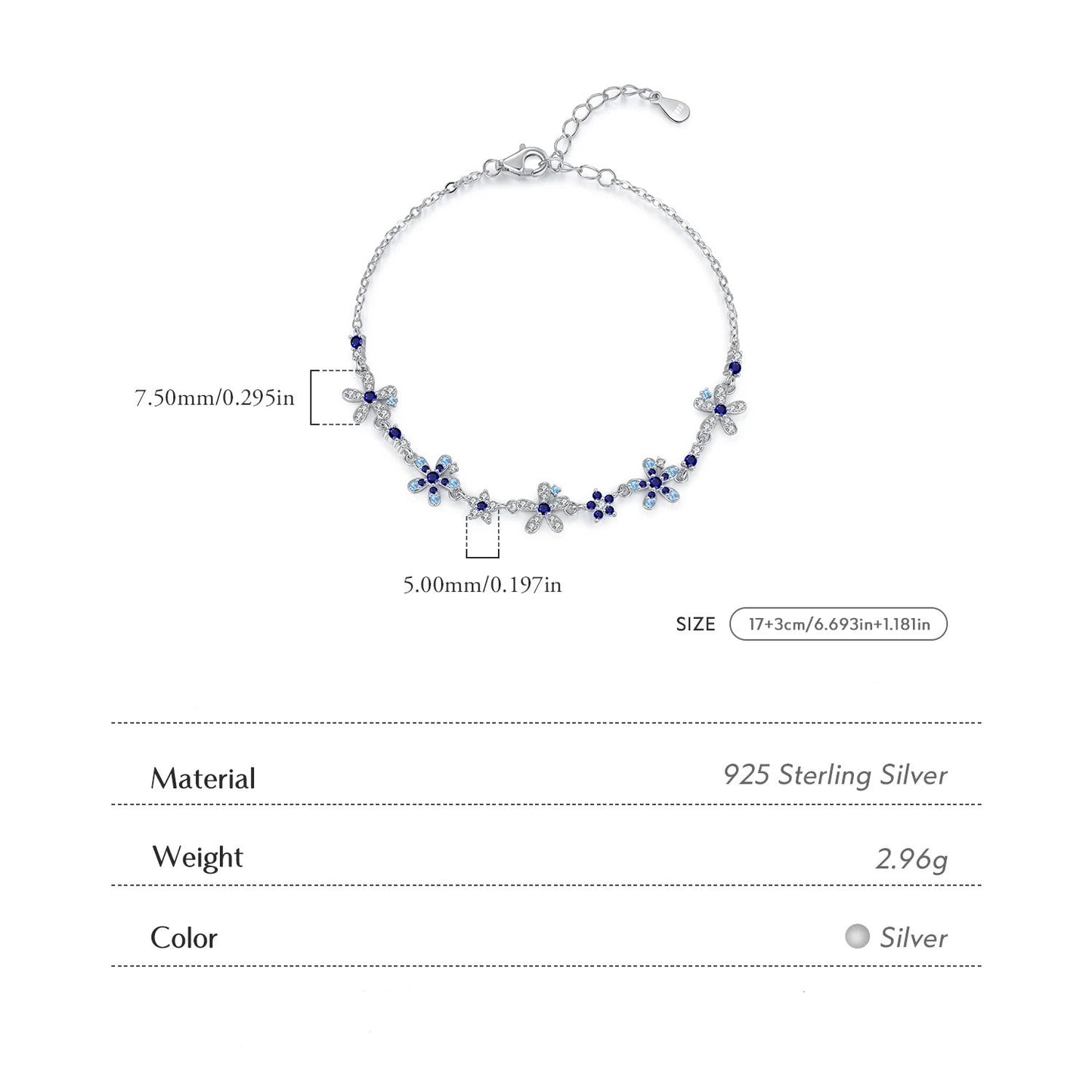 Floral CZ Bracelet – 925 Sterling Silver Chain Bracelet