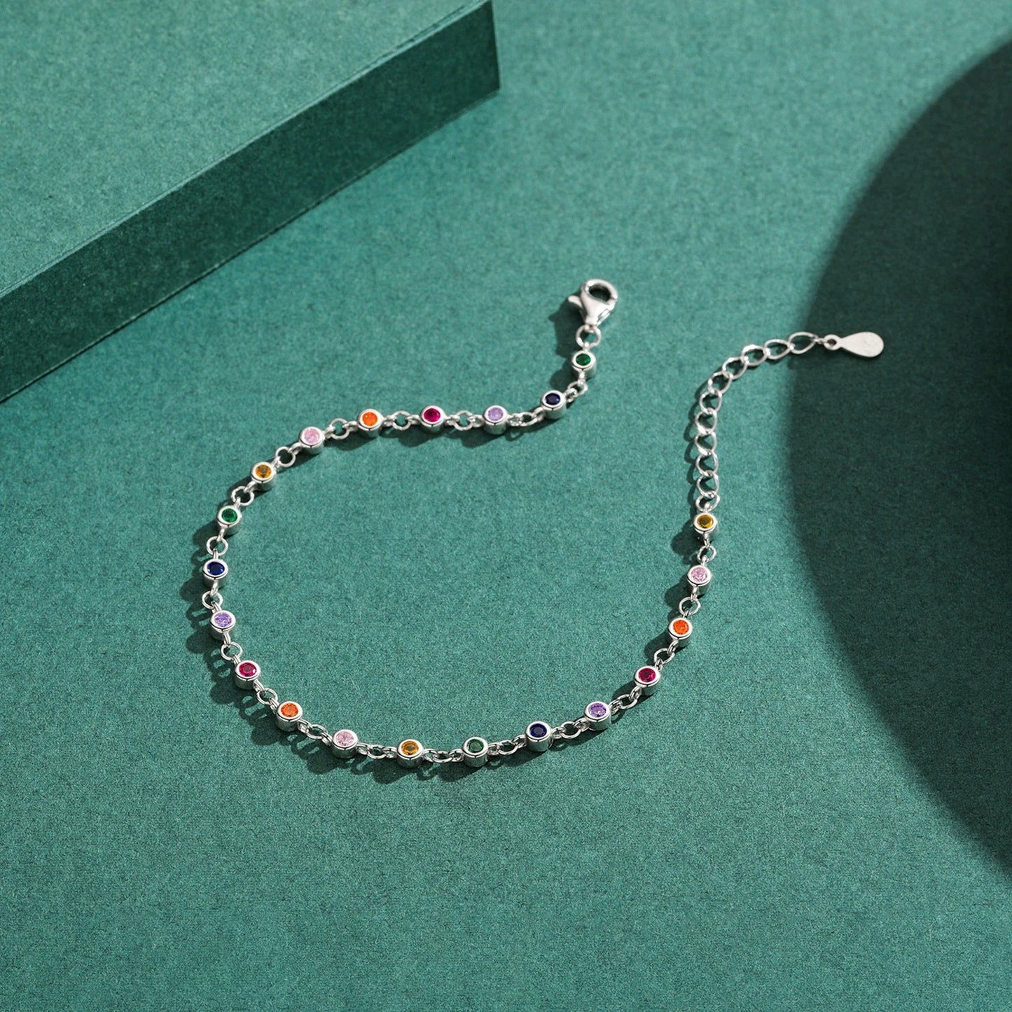 Rainbow CZ Charm Bracelet – 925 Sterling Silver