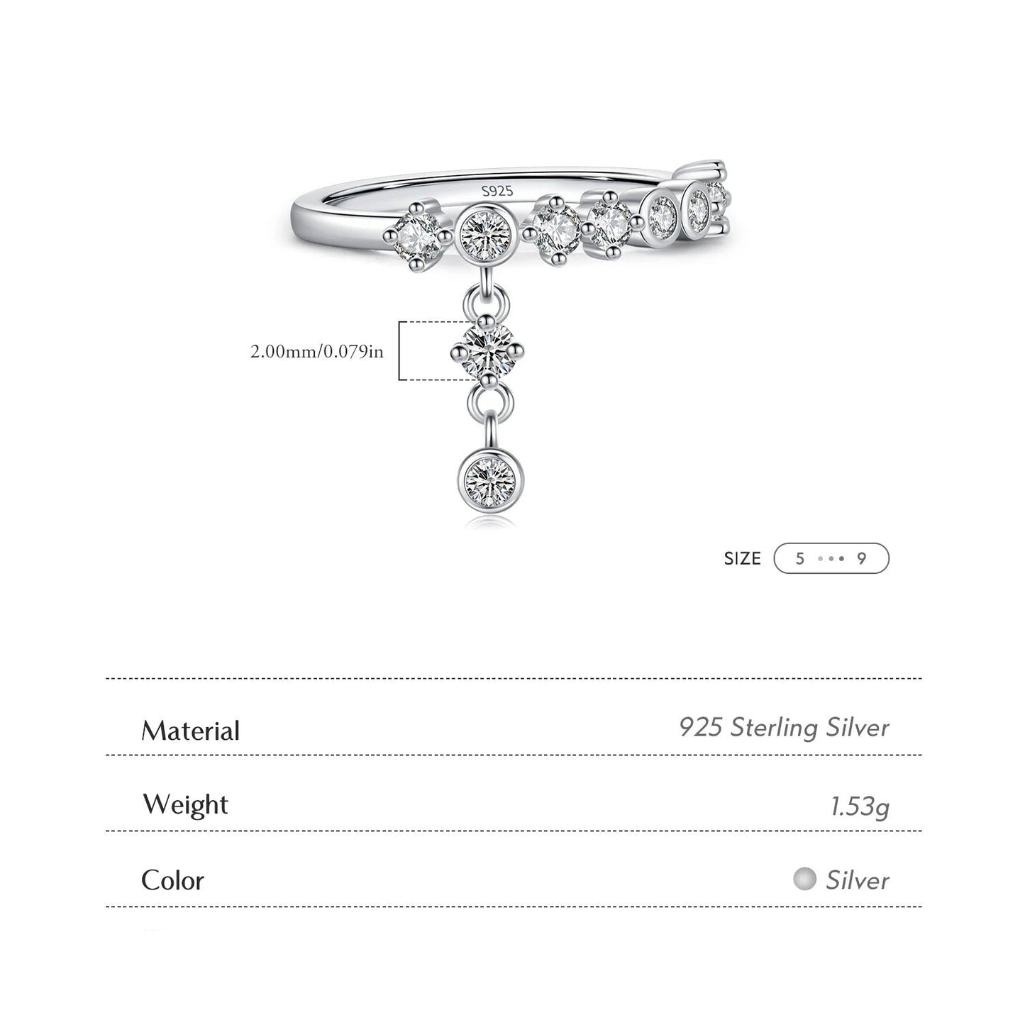 Round Zirconia Ring – 925 Sterling Silver Sparkling Zircon Charm Ring