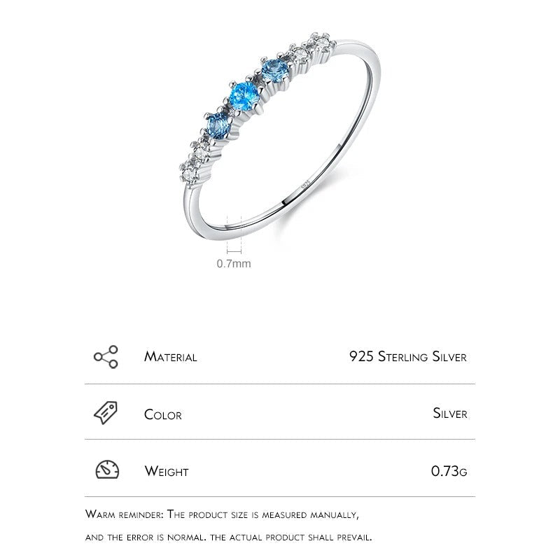 Blue Zirconia Stackable Ring – 925 Sterling Silver Thin Band