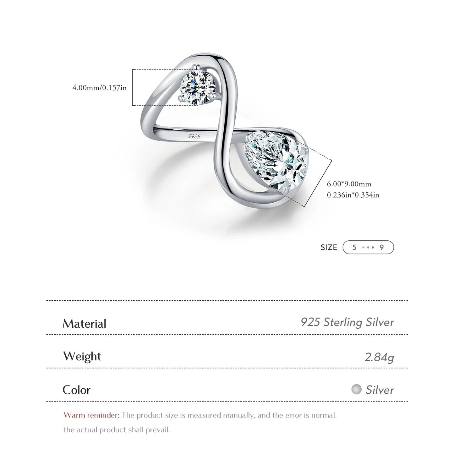 Irregular Line CZ Ring – 925 Sterling Silver Water Drop Statement Ring