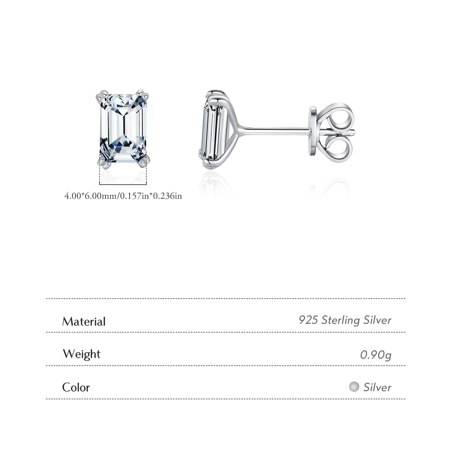 Emerald Cut CZ Stud Earrings – 925 Sterling Silver