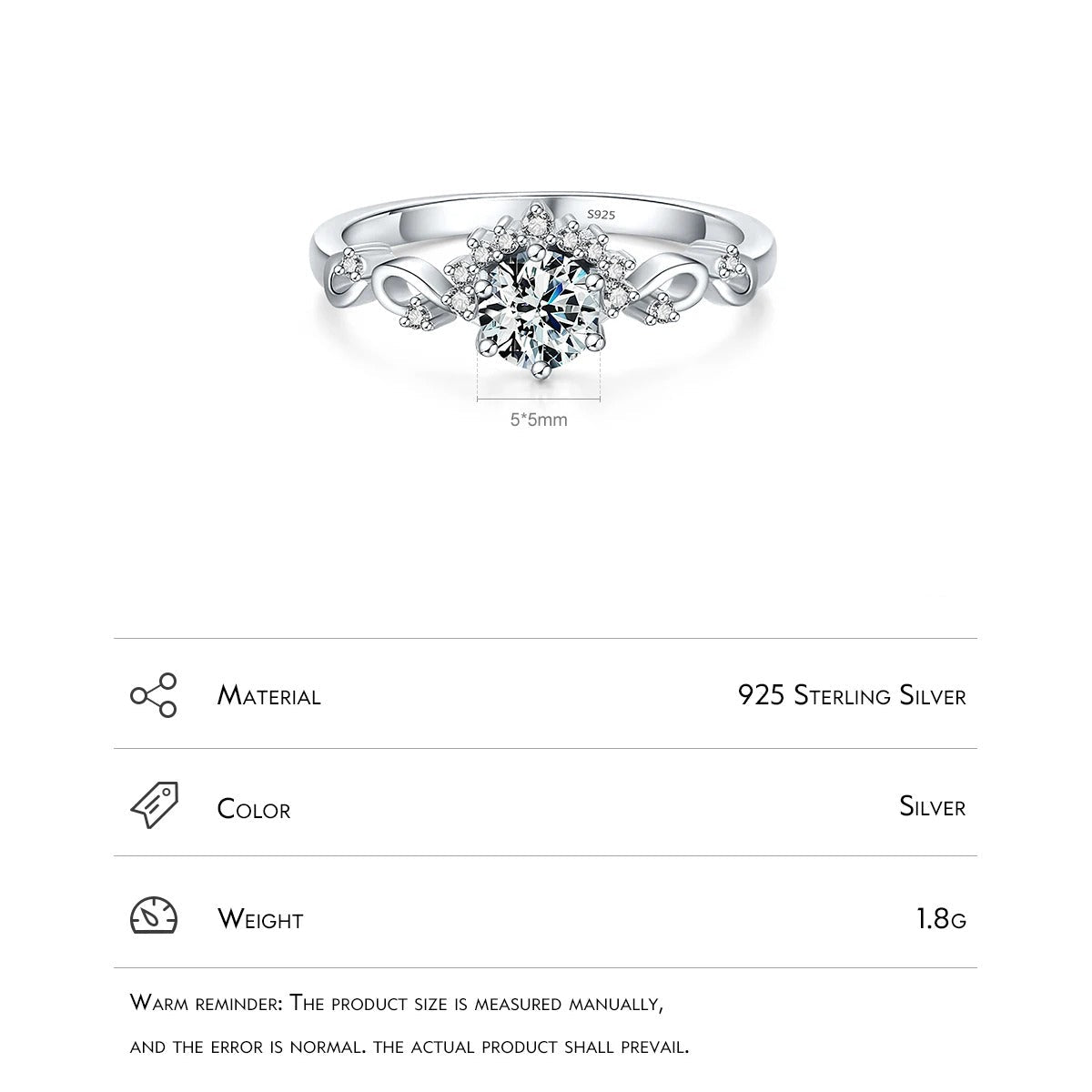 Crown Zircon Ring – 925 Sterling Silver Sparkling Engagement Ring