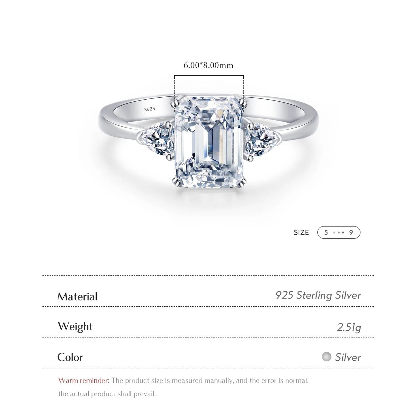 2CT Emerald Cut CZ Ring – 925 Sterling Silver Luxury Statement Ring