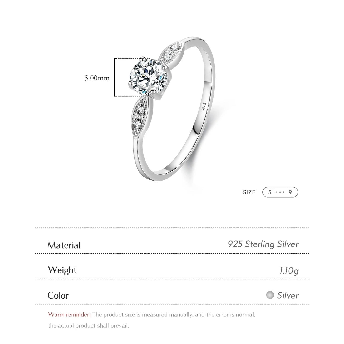 Classic Round Zircon Wedding Ring – 925 Sterling Silver Engagement Band