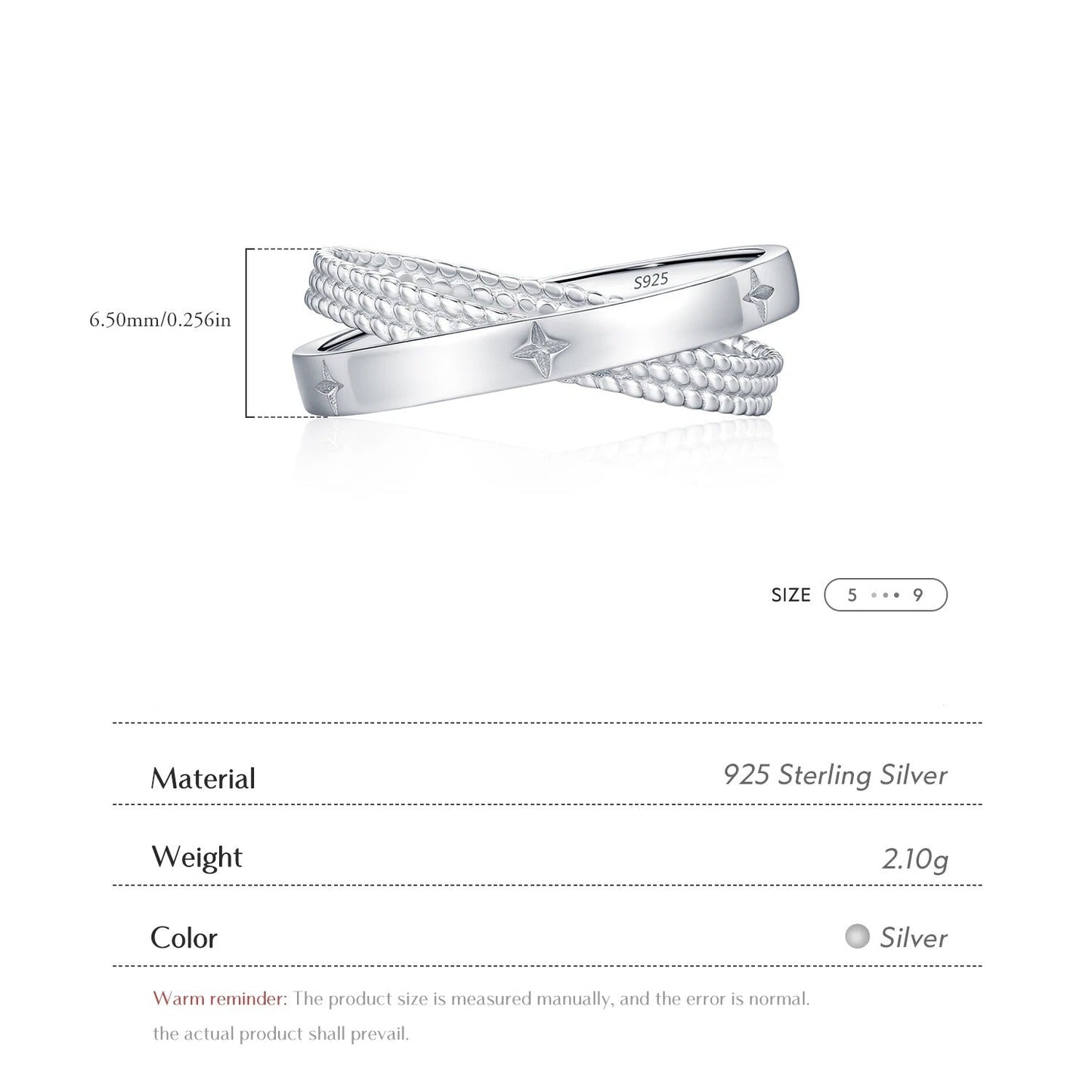 X Shape Star CZ Ring – 925 Sterling Silver Sparkling Cocktail Ring