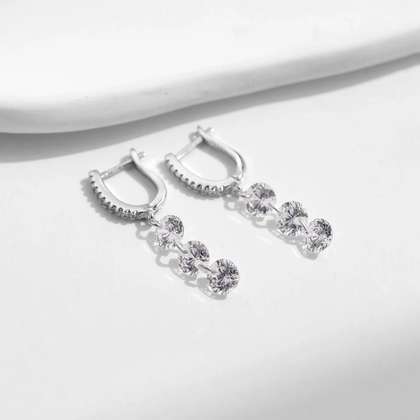 Clear CZ Drop Earrings – 925 Sterling Silver Dangle Earrings