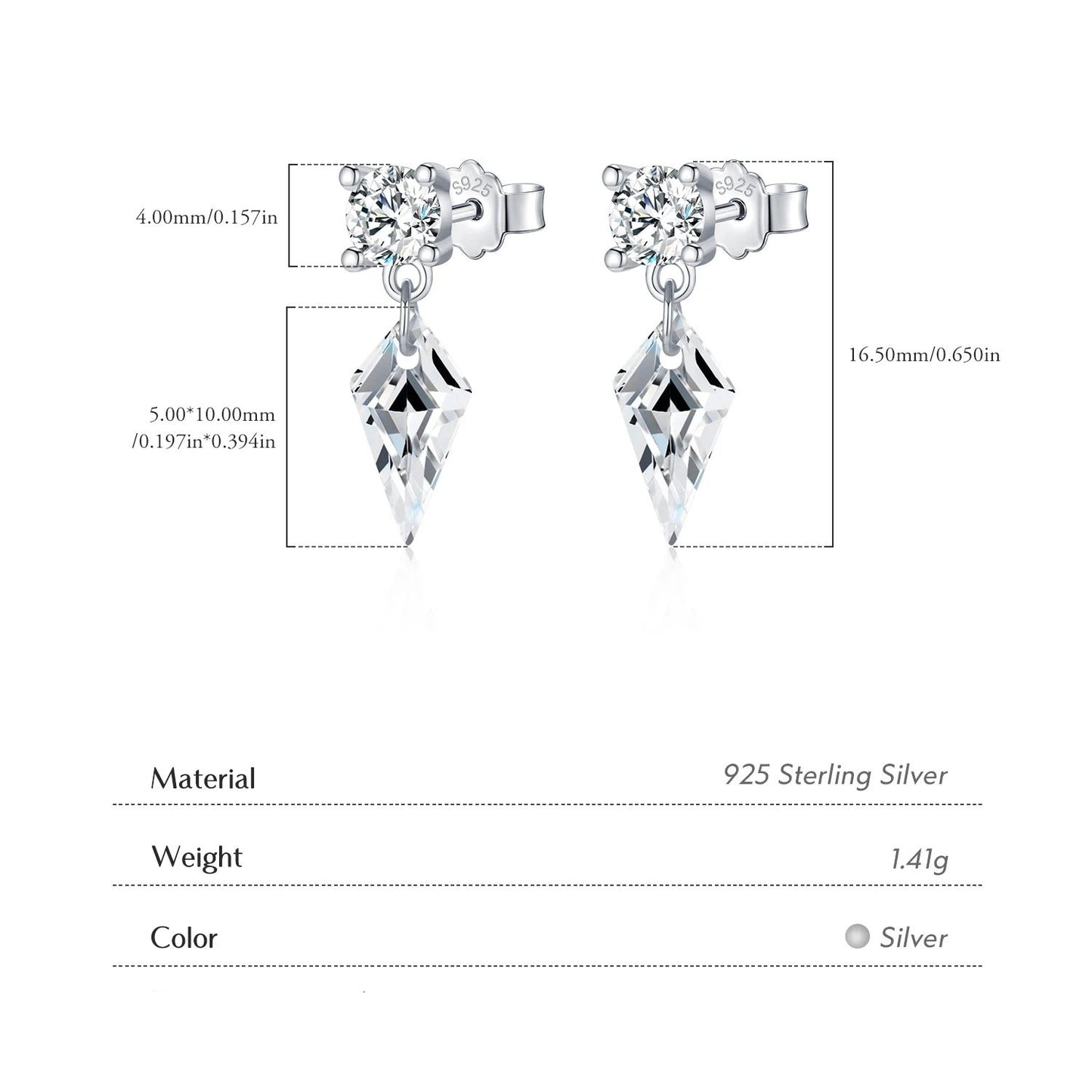 Kite Zirconia Stud Earrings – 925 Sterling Silver