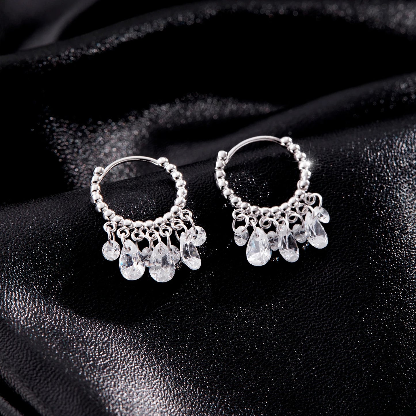 Geometric CZ Hoop Drop Earrings – 925 Sterling Silver