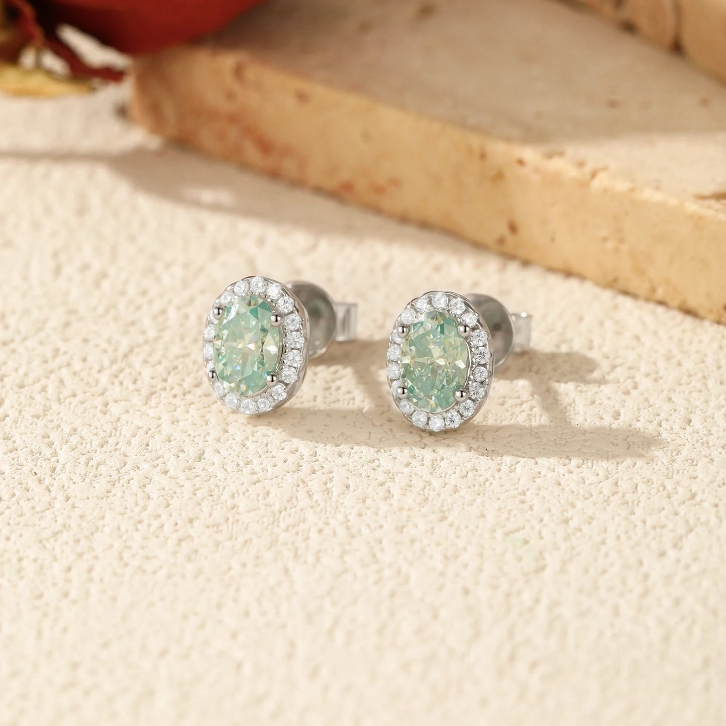 0.50CT Green Moissanite Halo Earrings – D Colour VVS1 925 Sterling Silver Stud Earrings