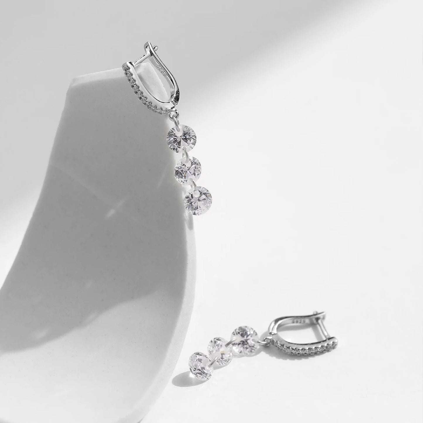 Clear CZ Drop Earrings – 925 Sterling Silver Dangle Earrings