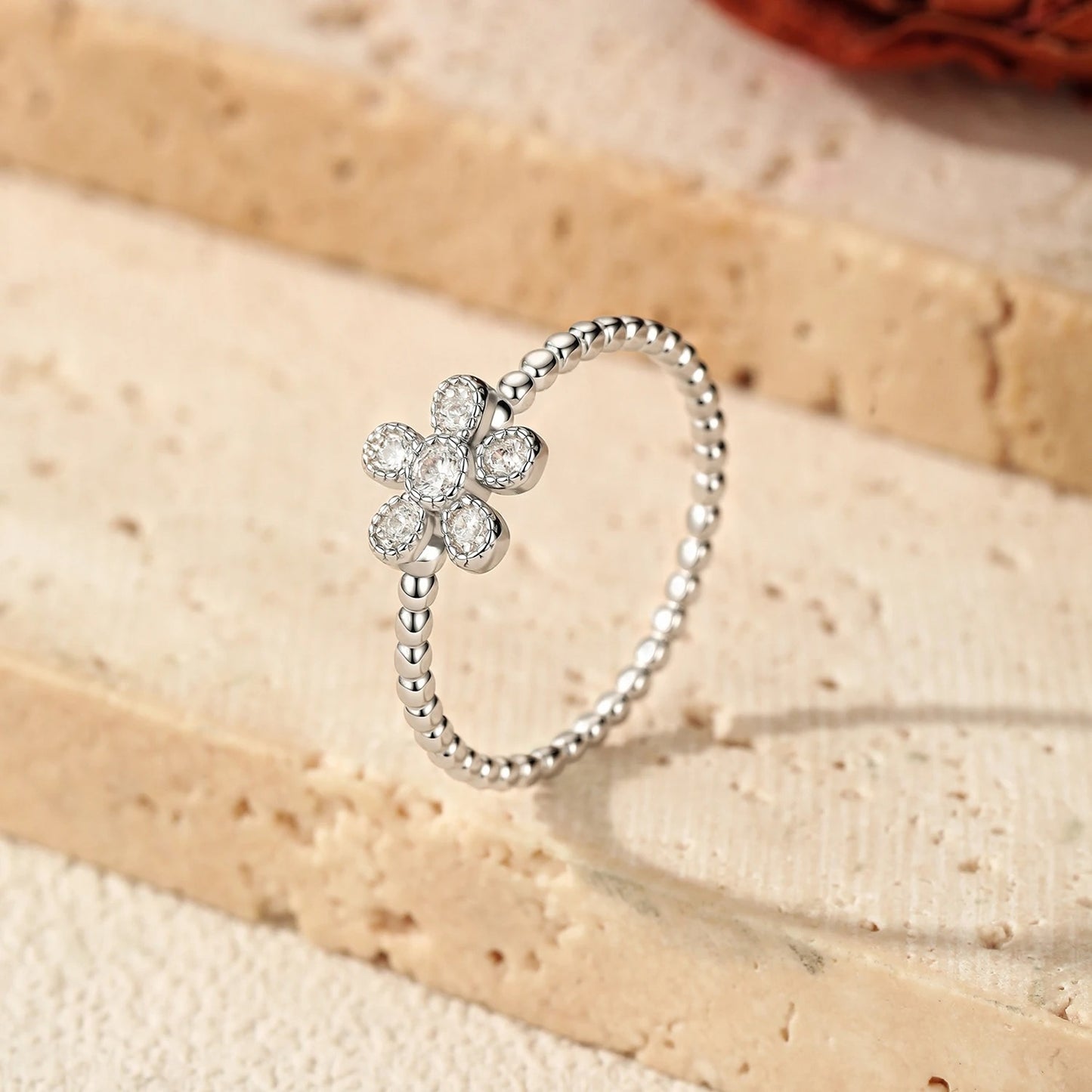 Flower Moissanite Beaded Ring – D Colour VVS1 | 925 Sterling Silver