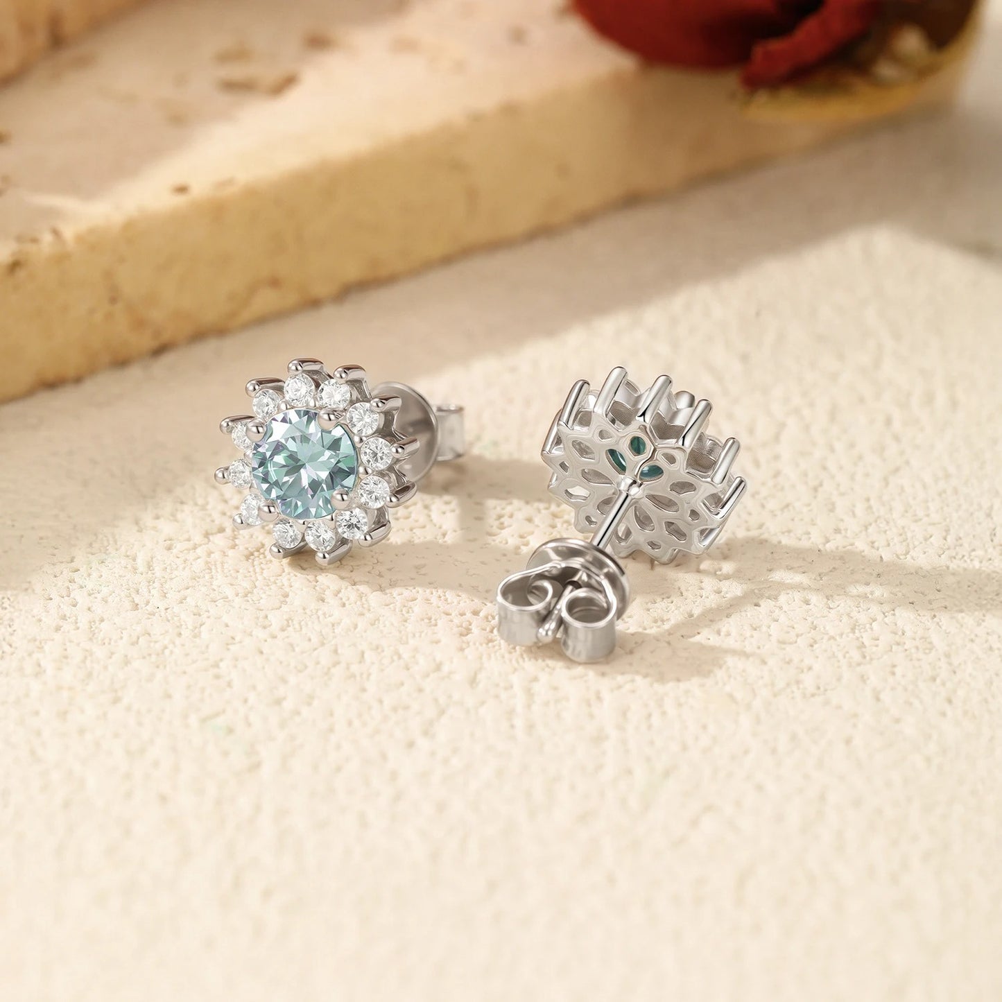 0.50CT Green Moissanite Halo Stud Earrings – D Colour VVS1 | 925 Sterling Silver Fine Jewellery