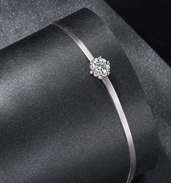 0.5CT Flower Bud Moissanite Bracelet – 925 Sterling Silver Adjustable Snake Chain