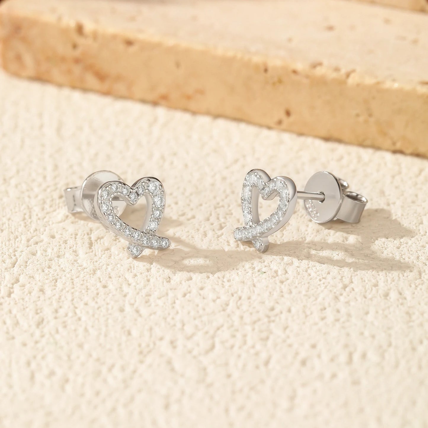 D Colour Moissanite Heart Stud Earrings – 925 Sterling Silver Asymmetrical Heart Fine Jewellery