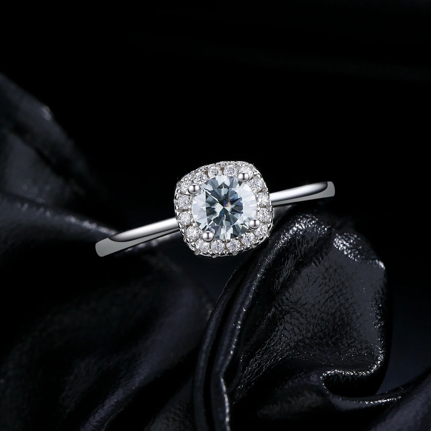 Grey Moissanite Square Halo Ring – 0.5CT | 925 Sterling Silver