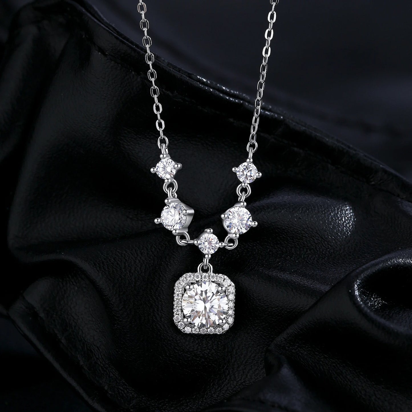 1CT Halo Moissanite Pendant Necklace – D Colour VVS1 | 925 Sterling Silver