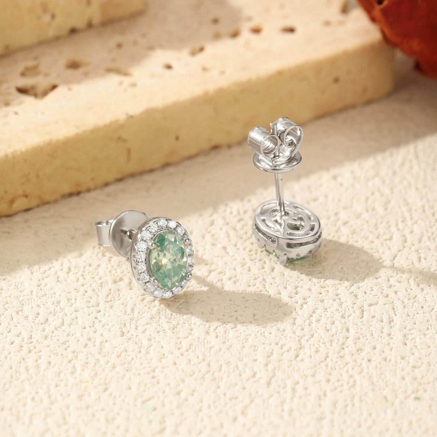 0.50CT Green Moissanite Halo Earrings – D Colour VVS1 925 Sterling Silver Stud Earrings