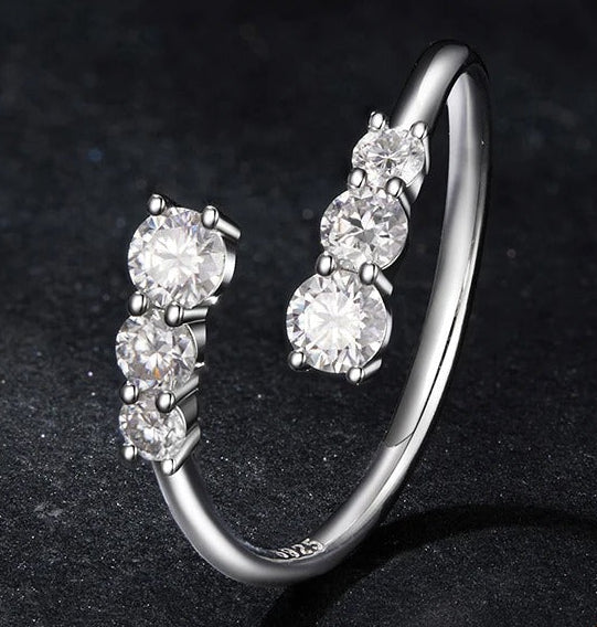 Adjustable Moissanite Open Ring – 925 Sterling Silver White Gold Plated Ring