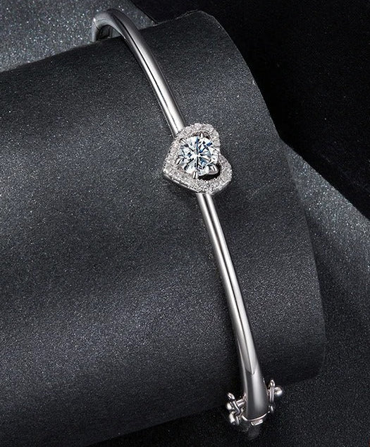 0.5CT Heart Moissanite Cuff Bracelet – 925 Sterling Silver Hollow Heart Bangle