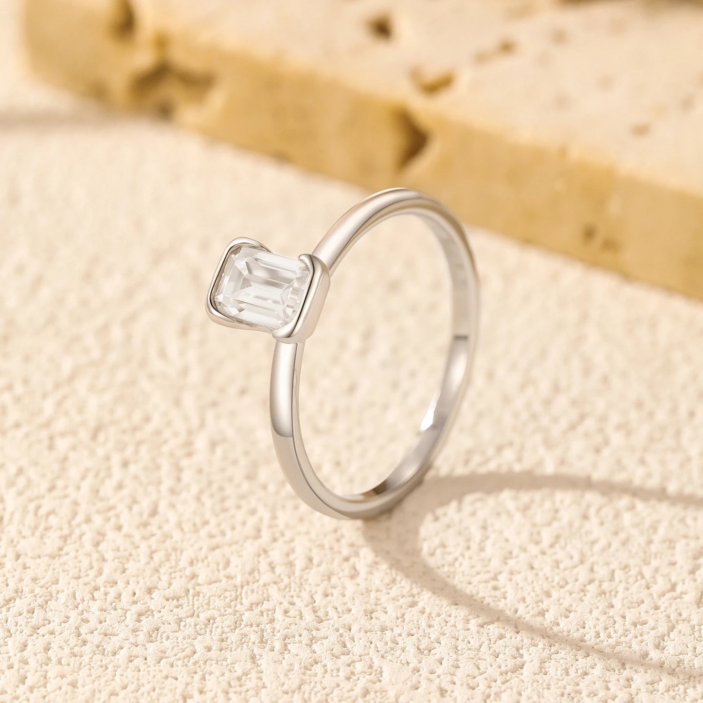 0.80CT Emerald Cut Moissanite Ring – D Colour VVS1 | 925 Sterling Silver Wedding Band