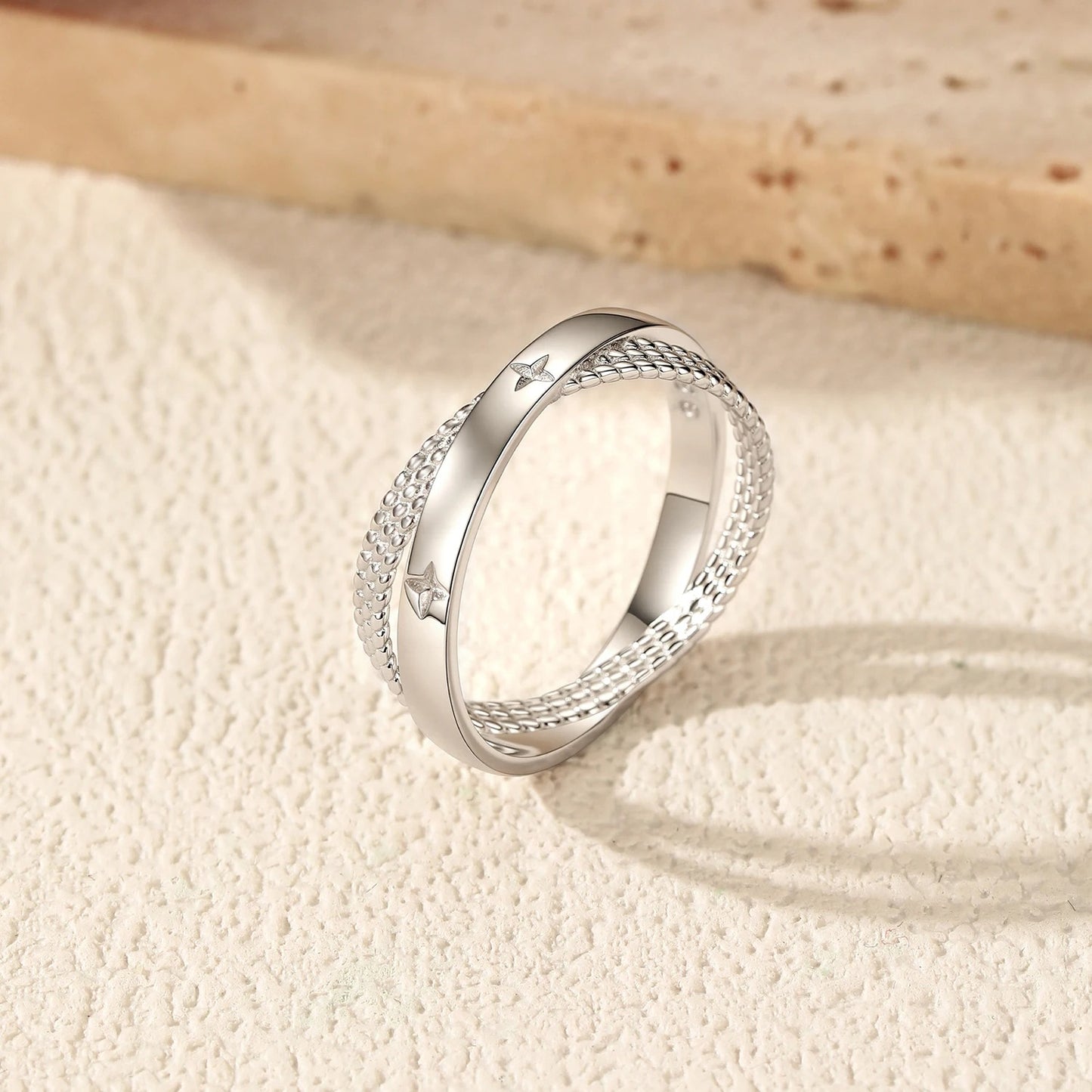 X Shape Star CZ Ring – 925 Sterling Silver Sparkling Cocktail Ring