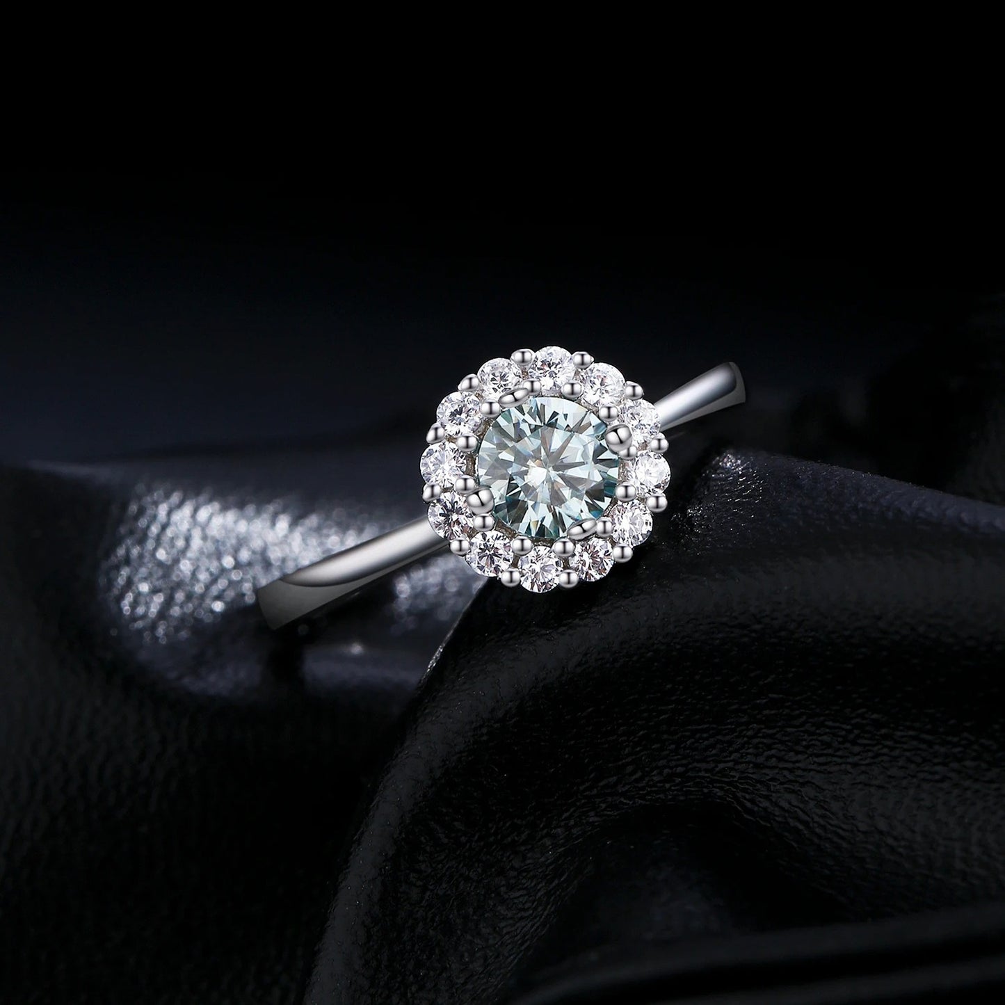 Green Teal Halo Moissanite Ring – 0.5CT | 925 Sterling Silver