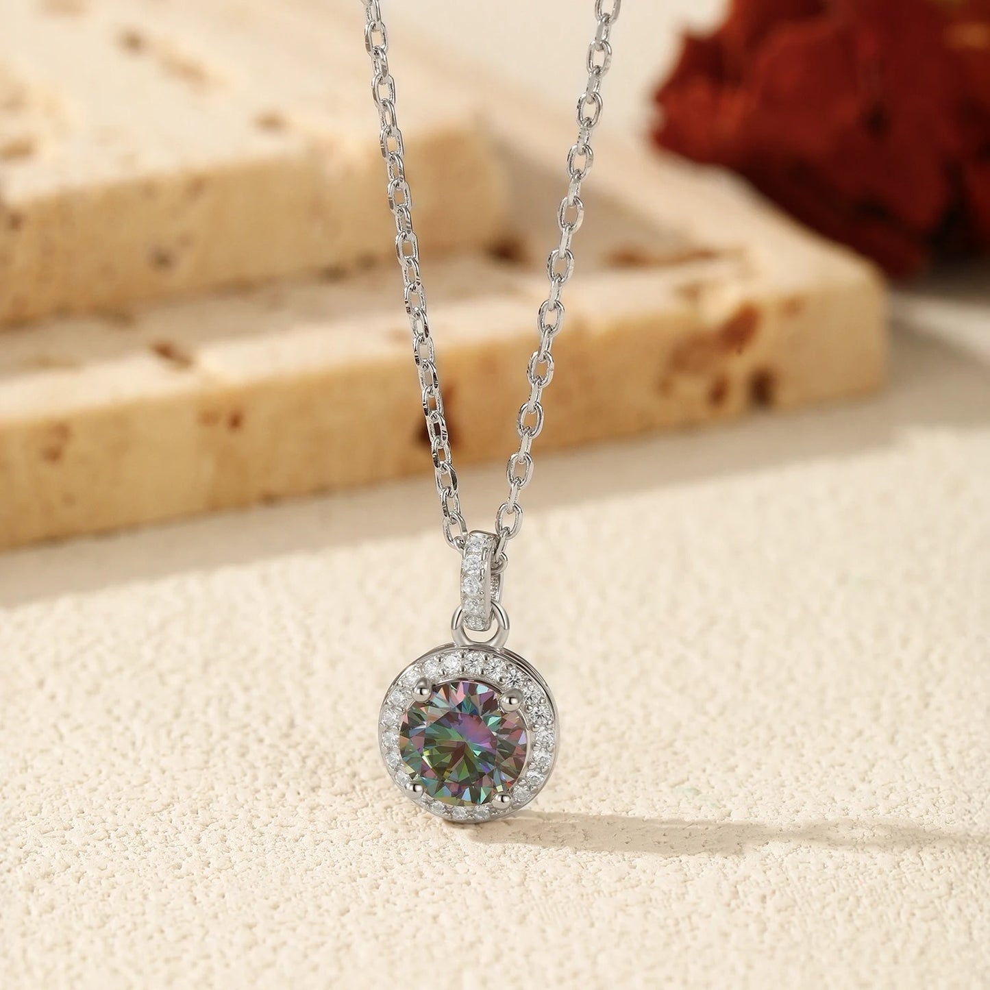1CT Multicolor Moissanite Pendant Necklace – 925 Sterling Silver Luxury Necklace