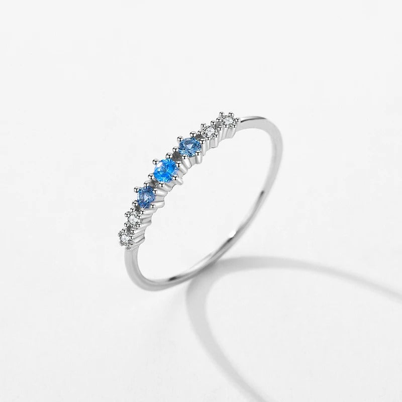 Blue Zirconia Stackable Ring – 925 Sterling Silver Thin Band