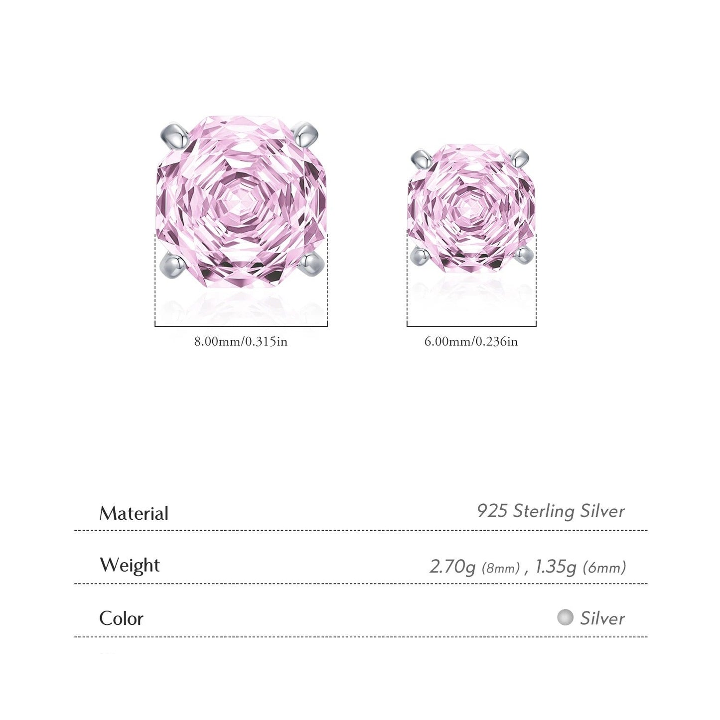Pink Rose Cut Stud Earrings – 925 Sterling Silver Zirconia