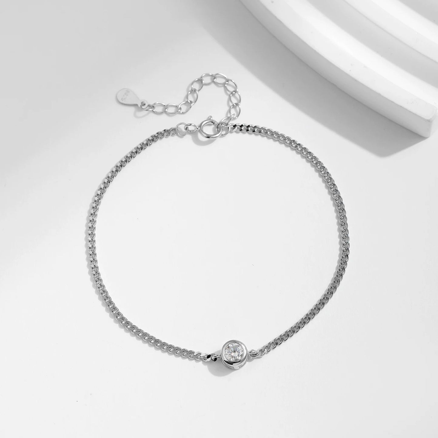 0.25CT Bezel Moissanite Bracelet – D Colour VVS1 | 925 Sterling Silver