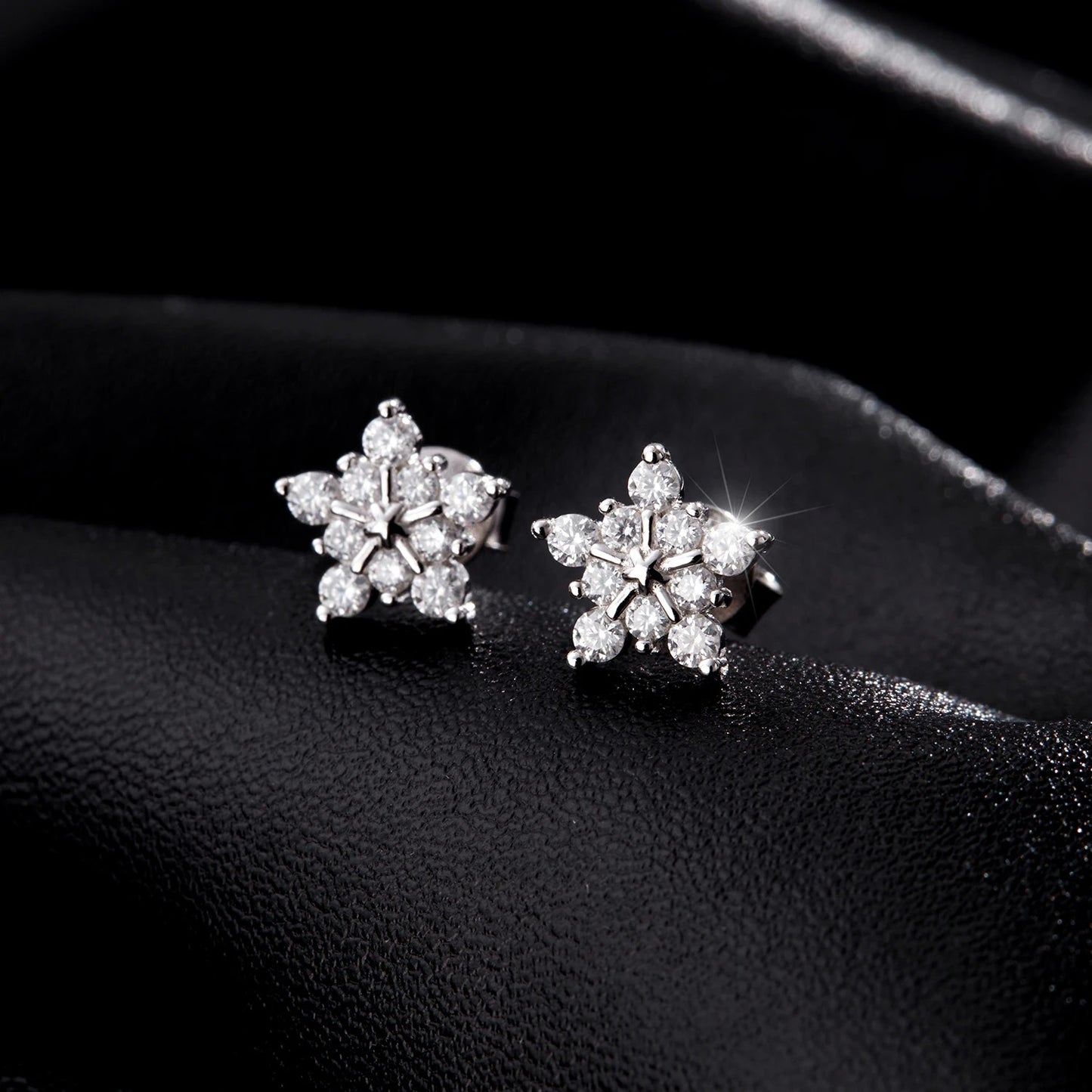 D Colour Moissanite Snowflake Stud Earrings – 925 Sterling Silver Sparkling Fine Jewellery