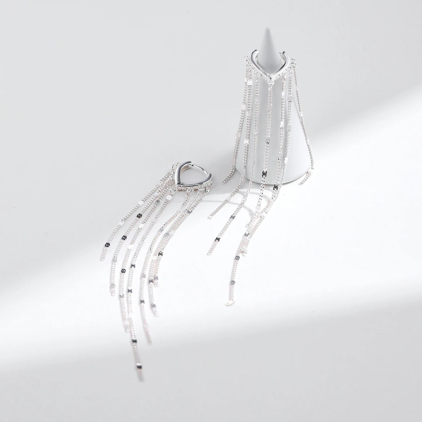 Long Tassel Hoop Earrings – 925 Sterling Silver