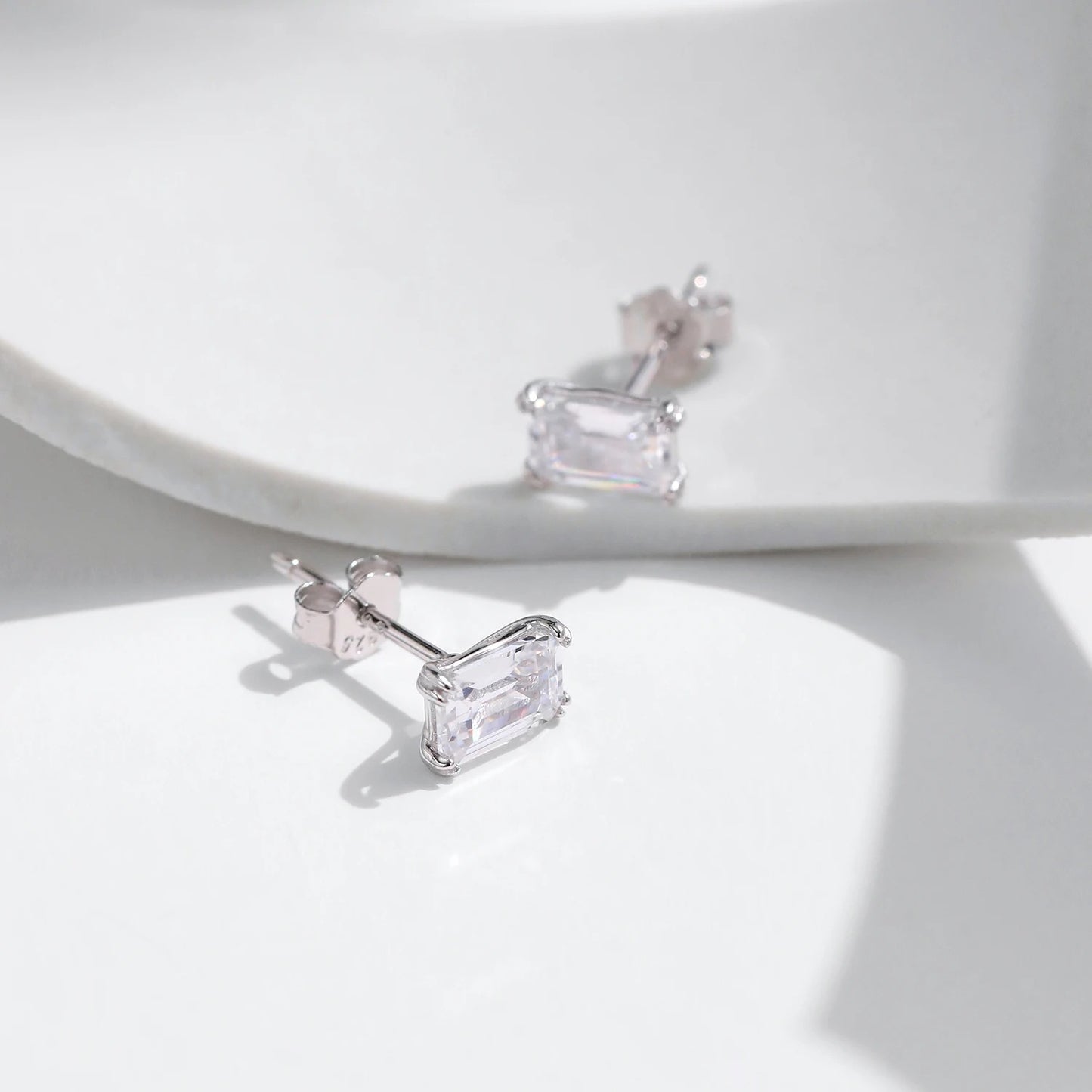 Emerald Cut CZ Stud Earrings – 925 Sterling Silver