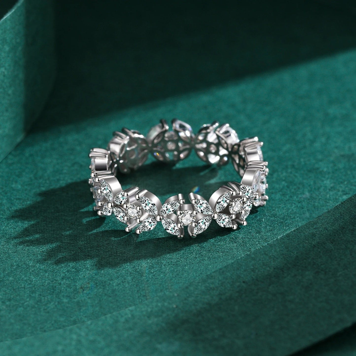 Flower CZ Stackable Ring – 925 Sterling Silver Floral Band