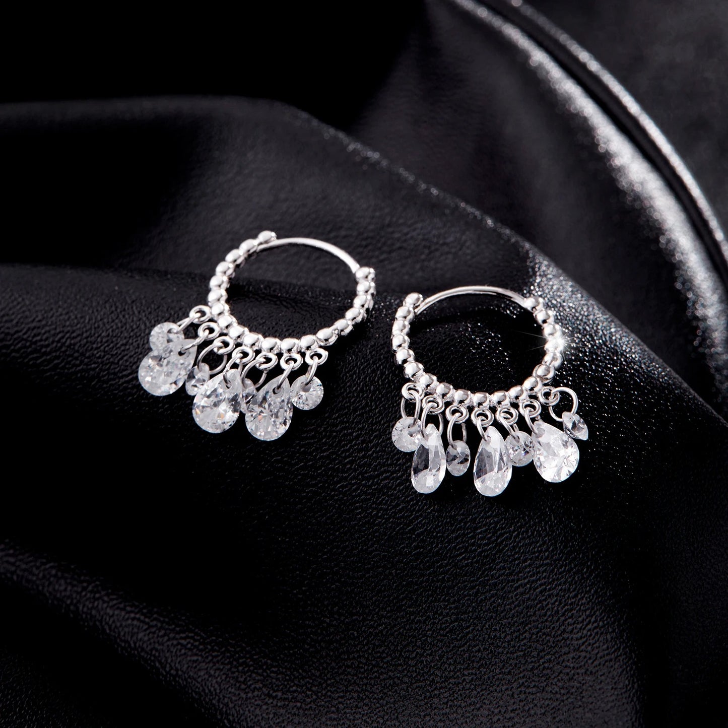 Geometric CZ Hoop Drop Earrings – 925 Sterling Silver