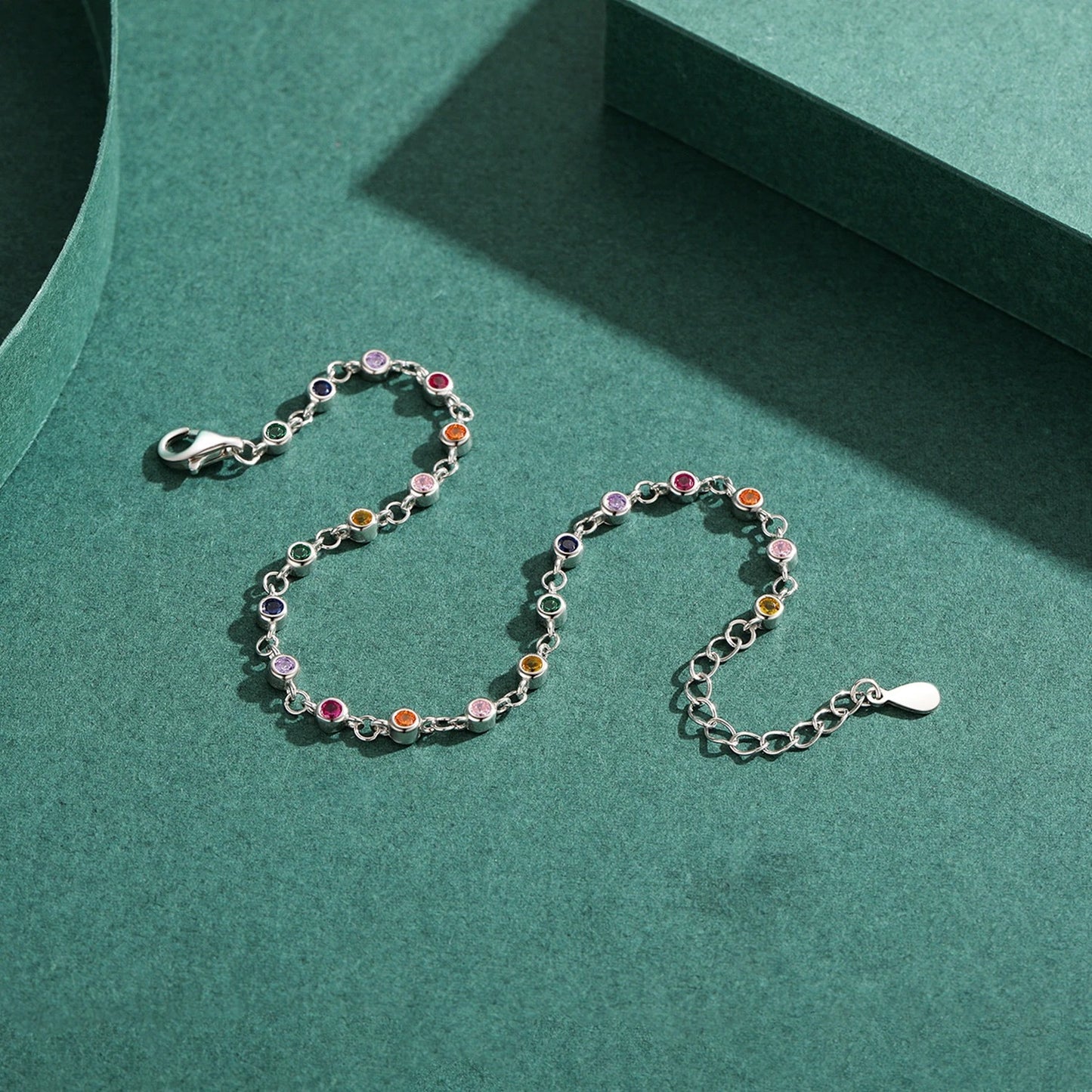 Rainbow CZ Charm Bracelet – 925 Sterling Silver