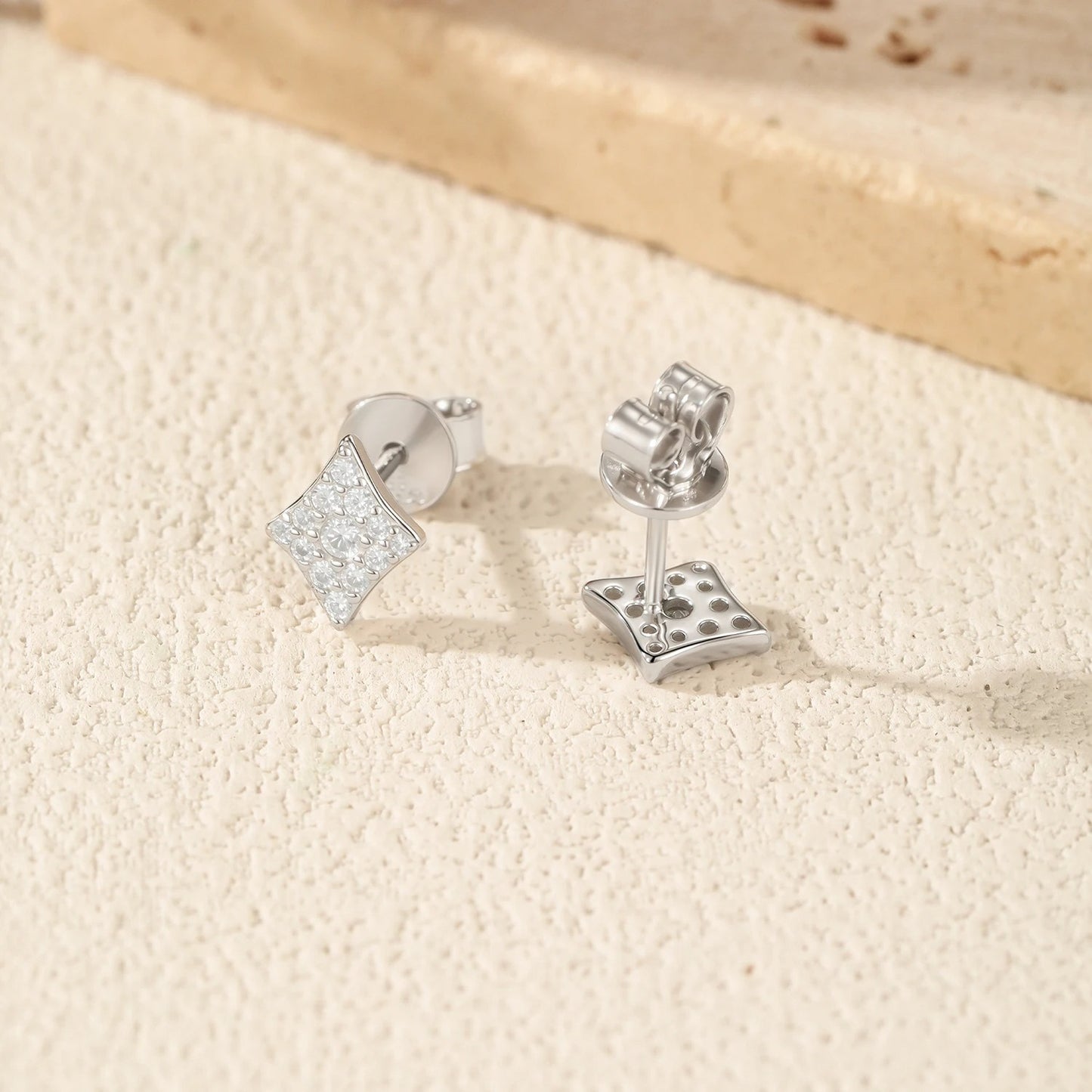 D Colour Moissanite Rhombus Stud Earrings – 925 Sterling Silver Geometric Fine Jewellery
