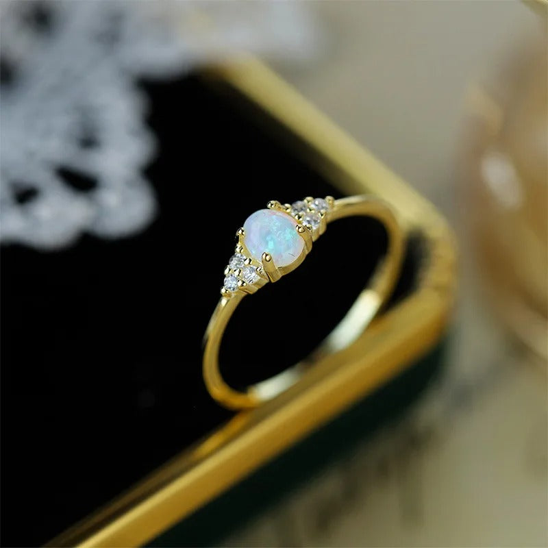 Crown Opal Ring – Gold Tone 925 Sterling Silver Statement Band