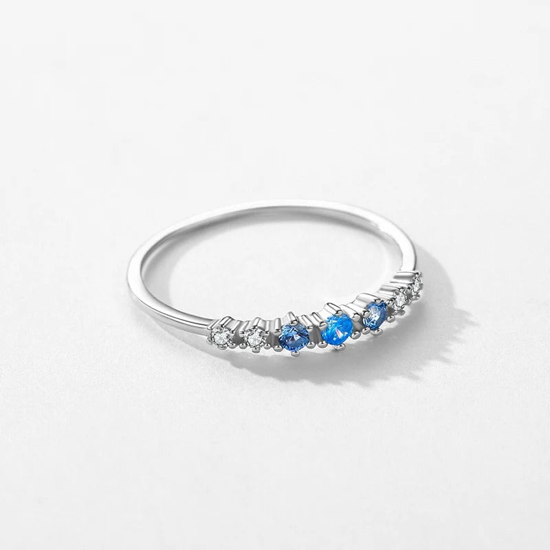Blue Zirconia Stackable Ring – 925 Sterling Silver Thin Band