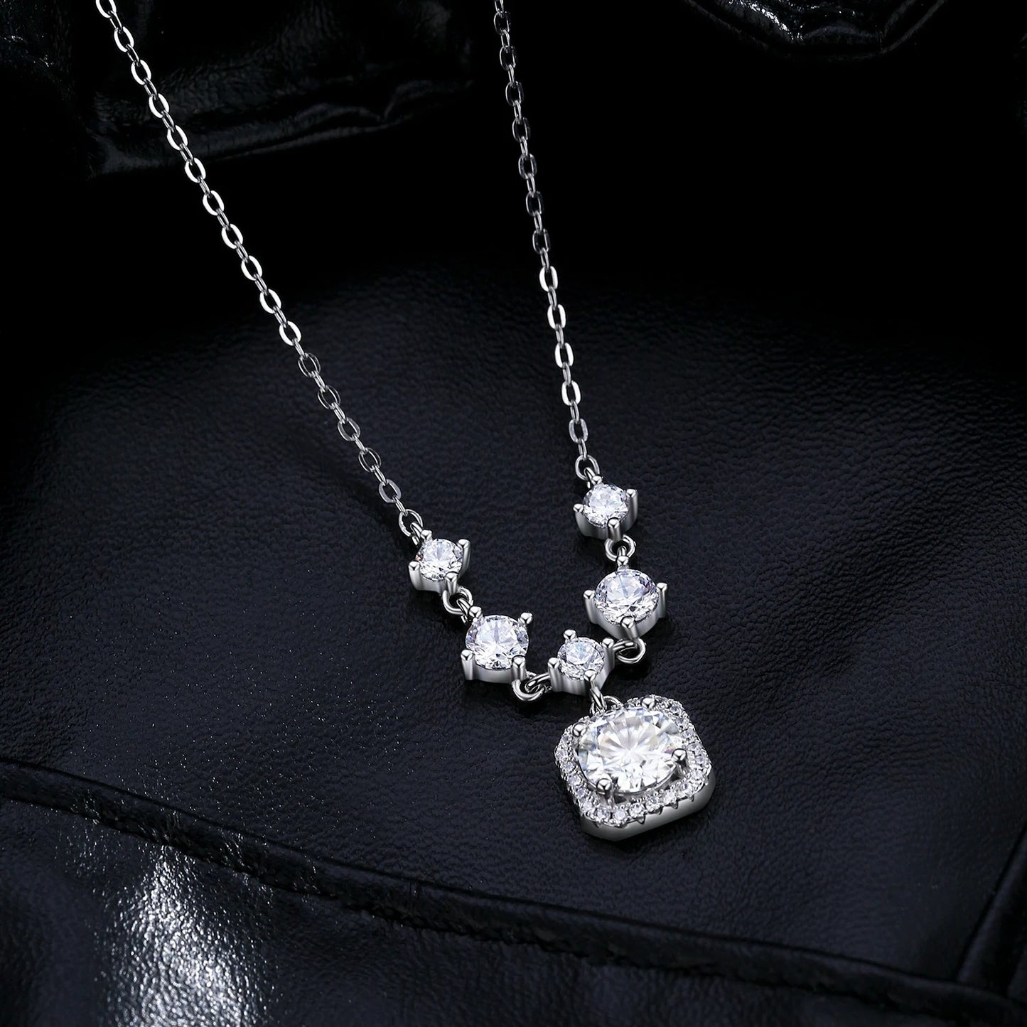 1CT Halo Moissanite Pendant Necklace – D Colour VVS1 | 925 Sterling Silver