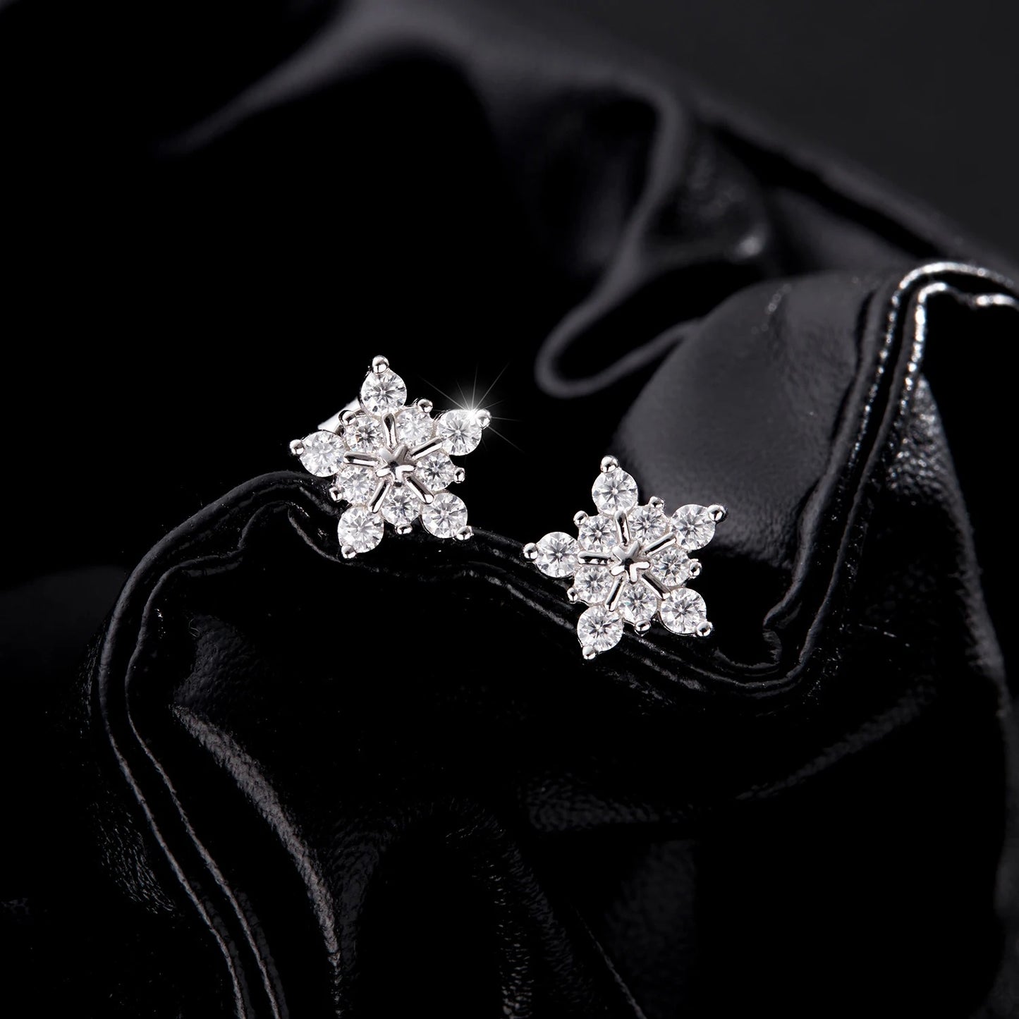 D Colour Moissanite Snowflake Stud Earrings – 925 Sterling Silver Sparkling Fine Jewellery